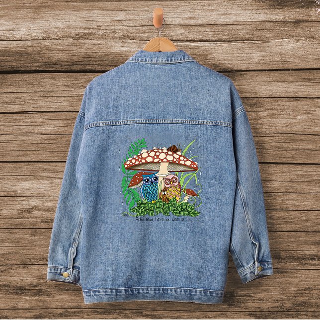 Cute Owl Family Mushroom Rain Denim Jacket (Creator Uploaded)