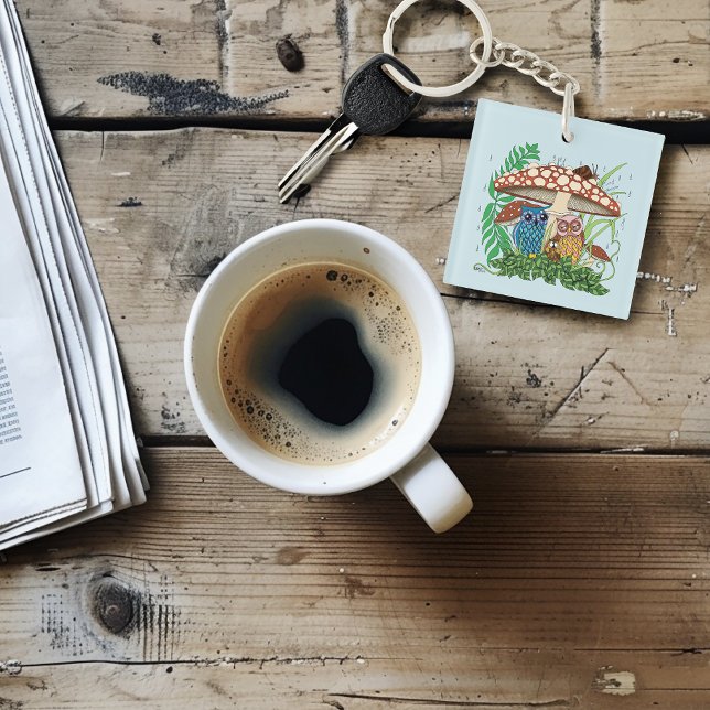 Cute Owl Family Mushroom Rain Key Ring (Creator Uploaded)