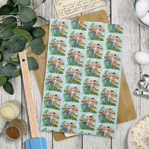 Cute Owl Family Mushroom Rain Tea Towel