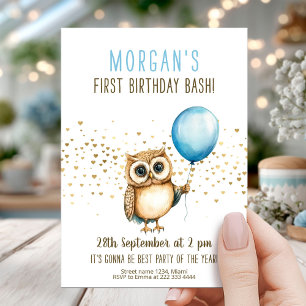 Cute Owl First Birthday Party Invitation