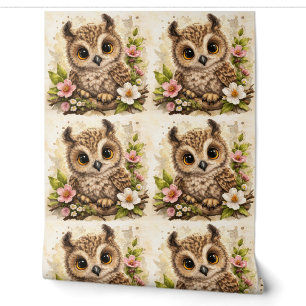 Cute Owl Floral Pattern Wallpaper Nursery