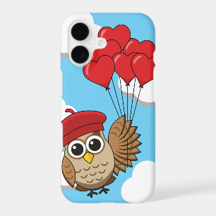 Cute Owl Flying with Heart Balloons