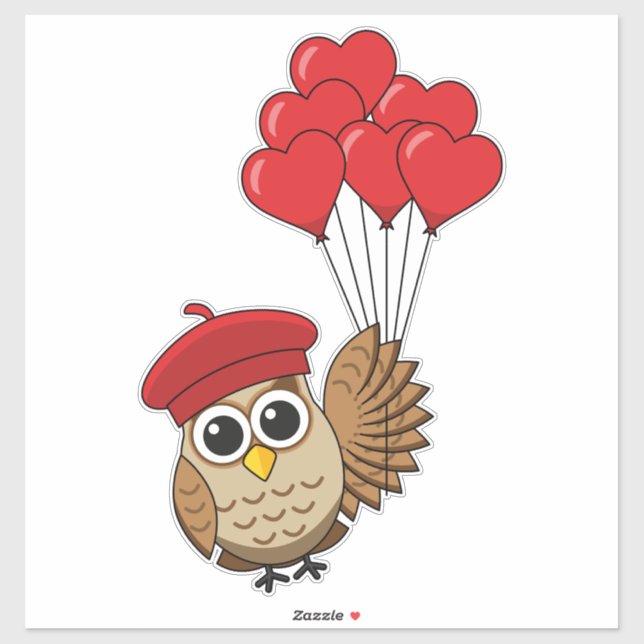 Cute Owl Flying with Heart Balloons (Sheet)