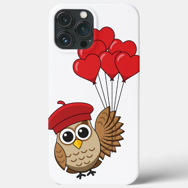 Cute Owl Flying with Heart Balloons Case-Mate iPhone Case (Back)