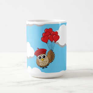 Cute Owl Flying with Heart Balloons Coffee Mug