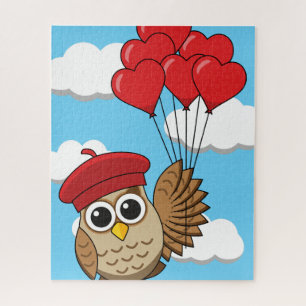 Cute Owl Flying with Heart Balloons Jigsaw Puzzle