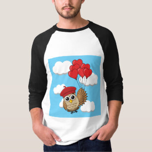 Cute Owl Flying with Heart Balloons T-Shirt