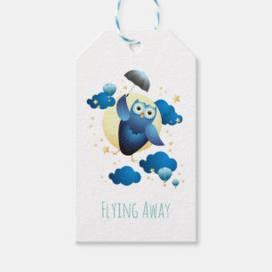 Cute Owl Flying with Umbrella Gift Tags