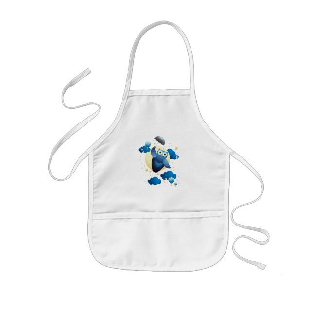  Cute Owl Flying with Umbrella  Kids Apron (Front)