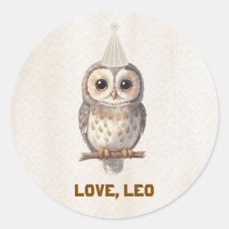 Cute Owl Forest Camp Birthday Round Sticker 