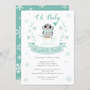 Cute owl gender neutral winter babyshower invitation