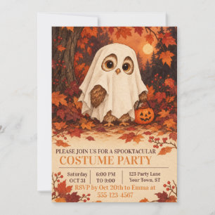 Cute Owl Ghost Costume Halloween Party Invitation