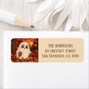 Cute Owl Ghost Costume Halloween Personalised Return Address Label