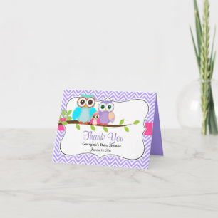Cute Owl Girl Baby Shower Thank You Card