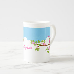 Cute Owl Girl on a Branch Bone China Mug
