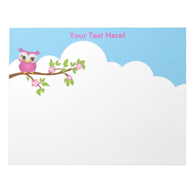 Cute Owl Girl on a Branch Notepad (Front)