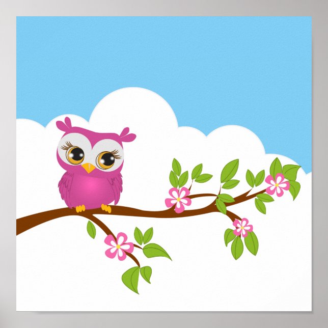 Cute Owl Girl on a Branch Poster (Front)