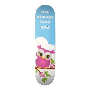 Cute Owl Girl on a Branch Skateboard