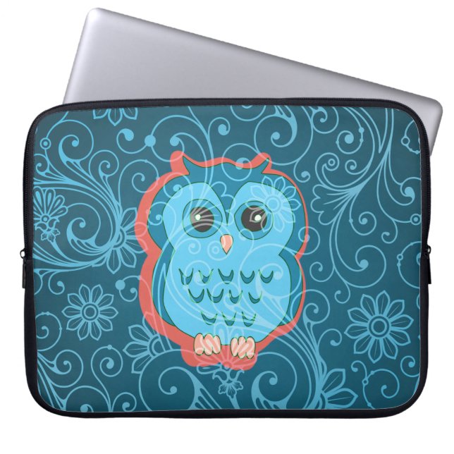 Cute Owl Girly Retro Floral Fashion Laptop Sleeve (Front)
