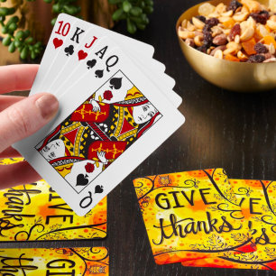 Cute Owl Give Thanks Orange Autumn Inspirivity Playing Cards