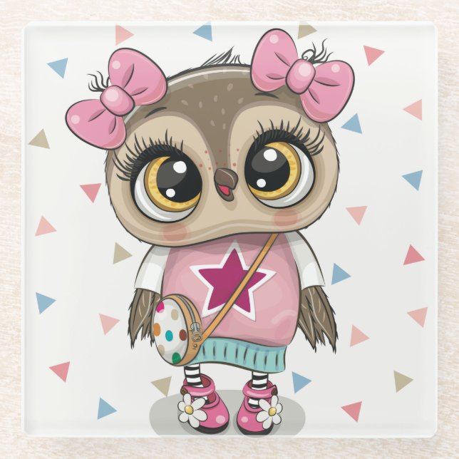 Cute Owl Glass Coaster (Front)