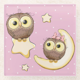 Cute Owl Glass Coaster