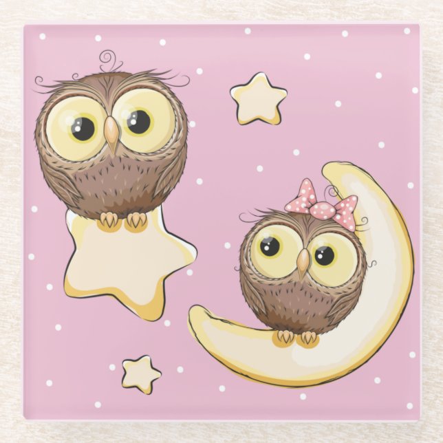 Cute Owl Glass Coaster (Front)