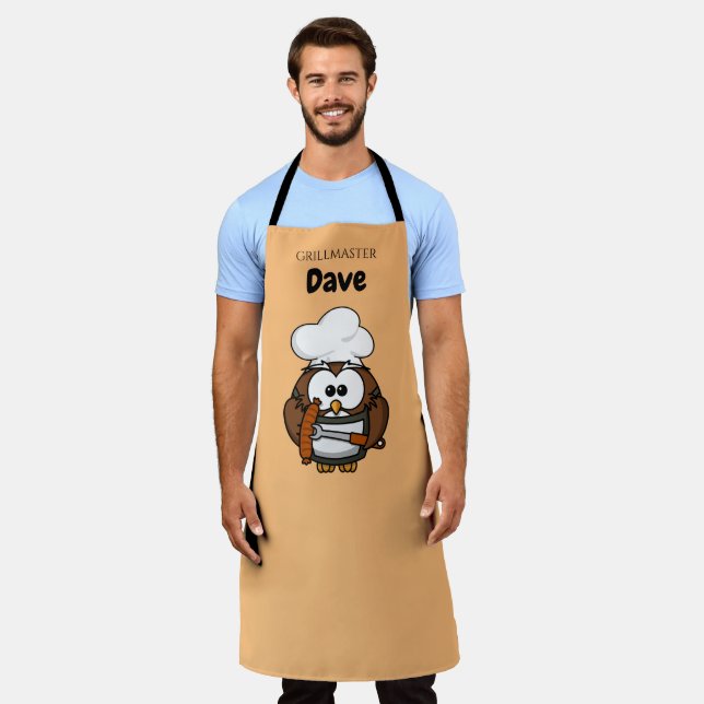 Cute Owl Grillmaster Apron (Worn)