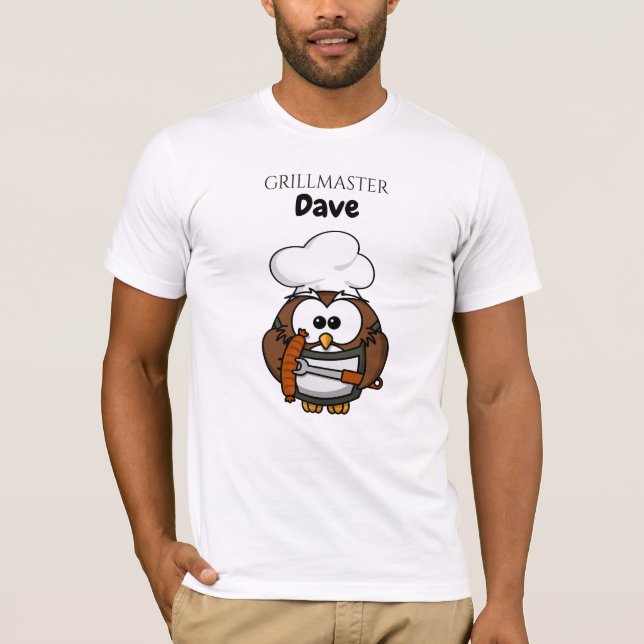 Cute Owl Grillmaster Personalised Mens TShirt (Front)