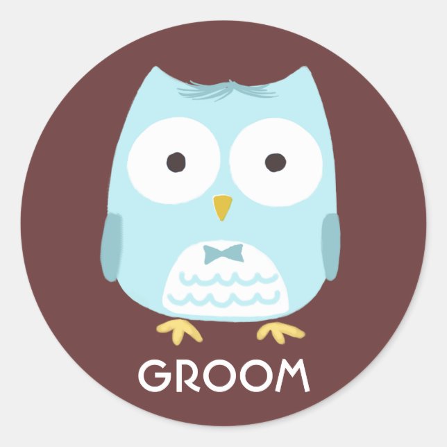 Cute Owl Groom | Funny Newlywed Husband Classic Round Sticker (Front)