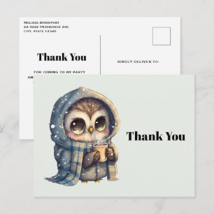 Cute Owl Holding a Coffee Thank You Postcard