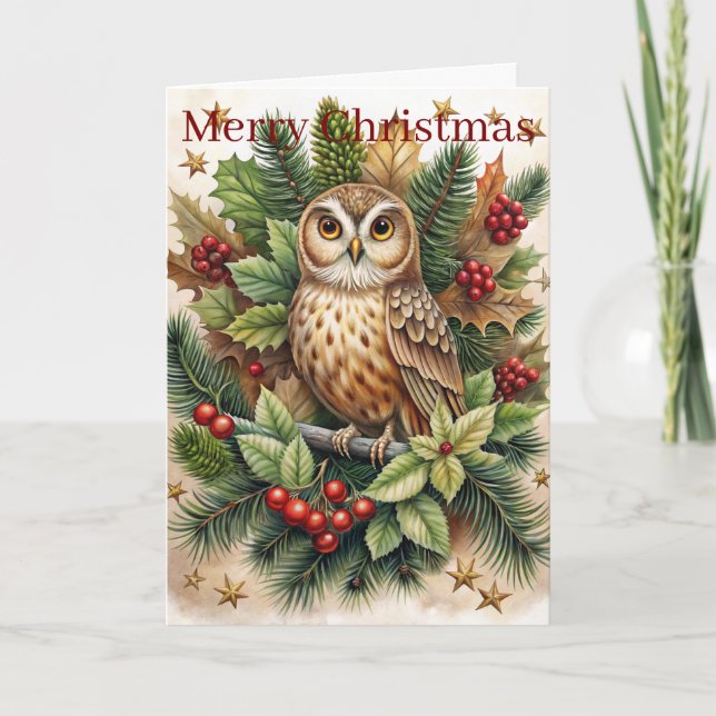 Cute Owl Holiday Card (Front)