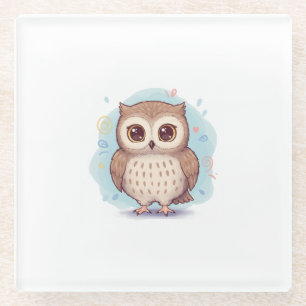 Cute owl illustration glass coaster