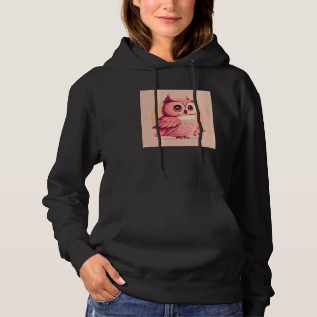 Cute Owl Illustration Modern Artwork Pink Women Ki Hoodie (Front)