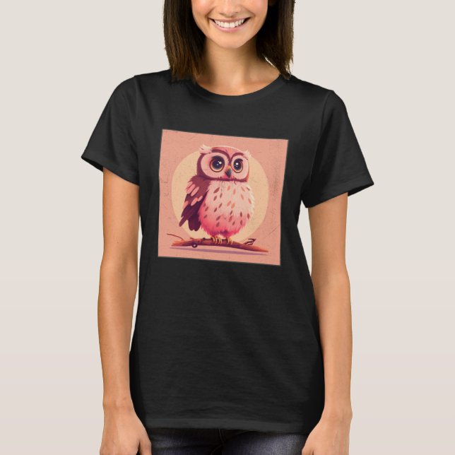 Cute Owl Illustration Modern Artwork Pink Women Ki T-Shirt (Front)