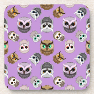 Cute Owl Illustration Pattern on Purple Background Coaster