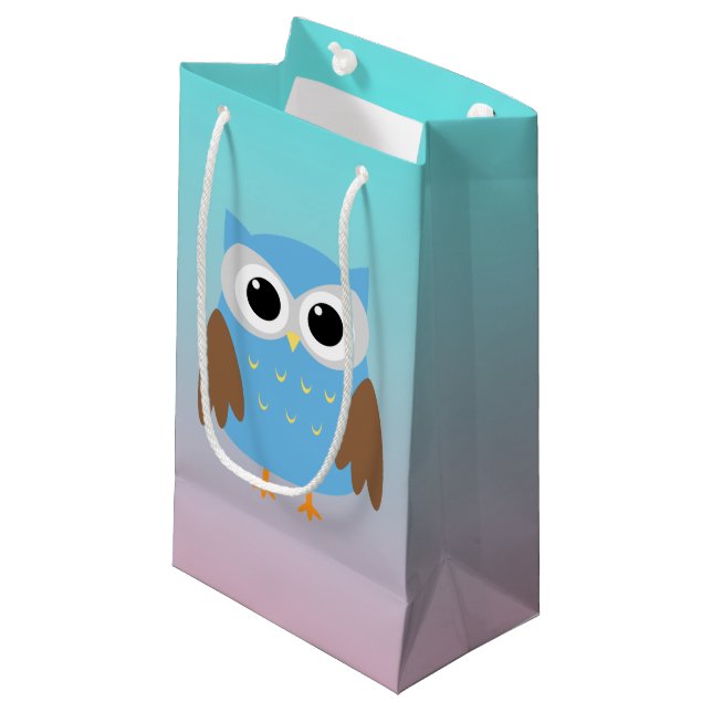 Cute Owl Illustration Small Gift Bag (Front Angled)