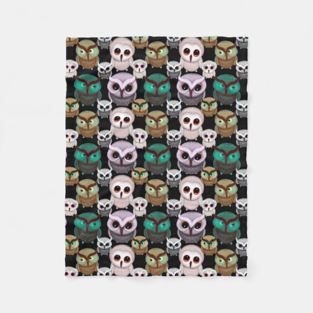 Cute Owl Illustrations Pattern Fleece Blanket (Front)