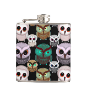 Cute Owl Illustrations Pattern Hip Flask