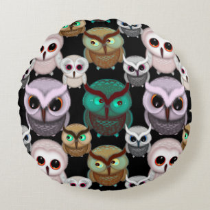 Cute Owl Illustrations Pattern Round Cushion