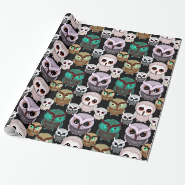 Cute Owl Illustrations Pattern Wrapping Paper (Unrolled)