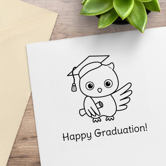 Cute Owl in a Graduation Hat Holding a Scroll Rubber Stamp (Creator Uploaded)