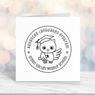 Cute Owl in a Graduation Hat Round Text Self-inking Stamp
