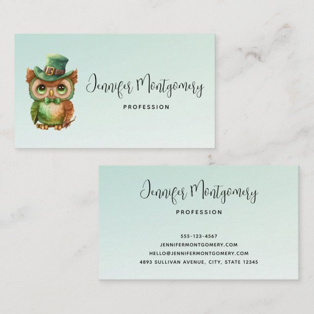 Cute Owl in a Green Top Hat Business Card (Front/Back)
