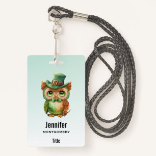 Cute Owl in a Green Top Hat ID Badge