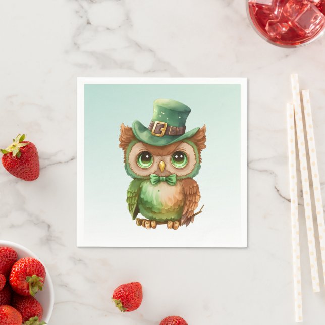 Cute Owl in a Green Top Hat Napkin (Insitu)