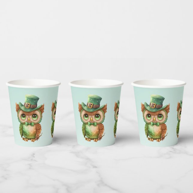Cute Owl in a Green Top Hat Paper Cups (Multi)