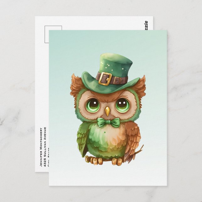 Cute Owl in a Green Top Hat Postcard (Front/Back)