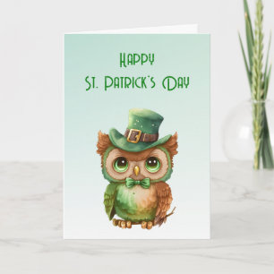 Cute Owl in a Green Top Hat St. Patrick's Day Card