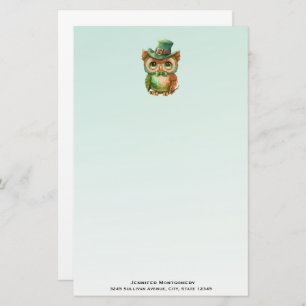 Cute Owl in a Green Top Hat Stationery
